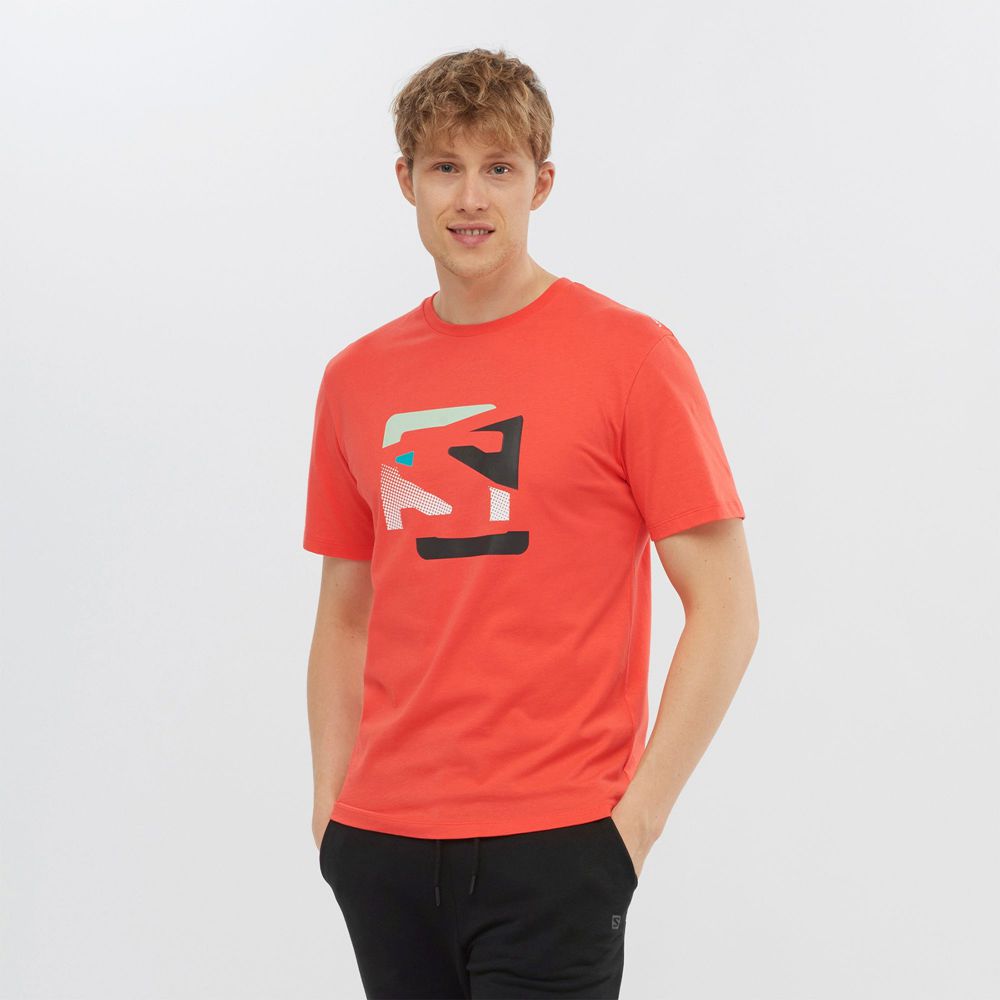 Salomon Singapore Mens T-shirts - OUTLIFE GRAPHIC DISRUPTED LOGO SS M Orange | 80946-PKGJ